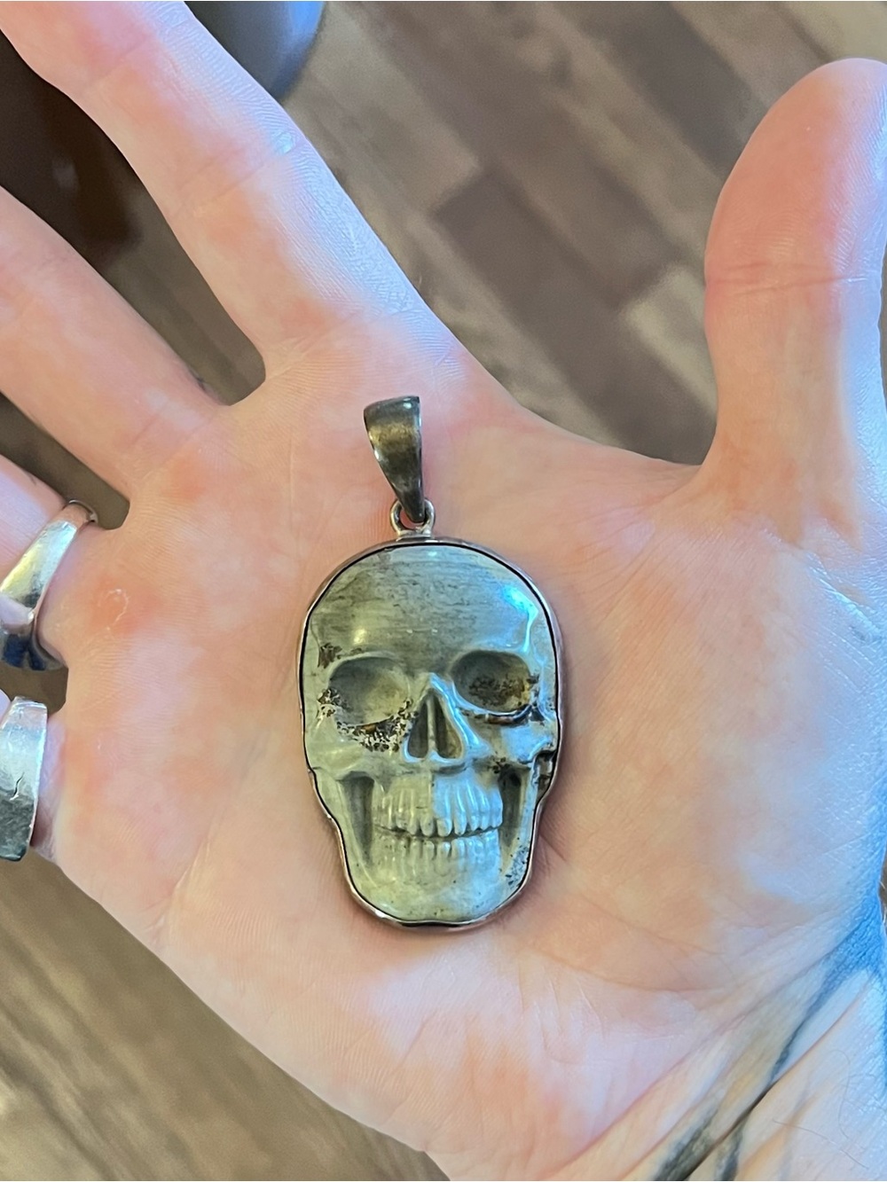 Charles Albert Sterling Silver Skull Pendant - Silver - Picasso Jasper